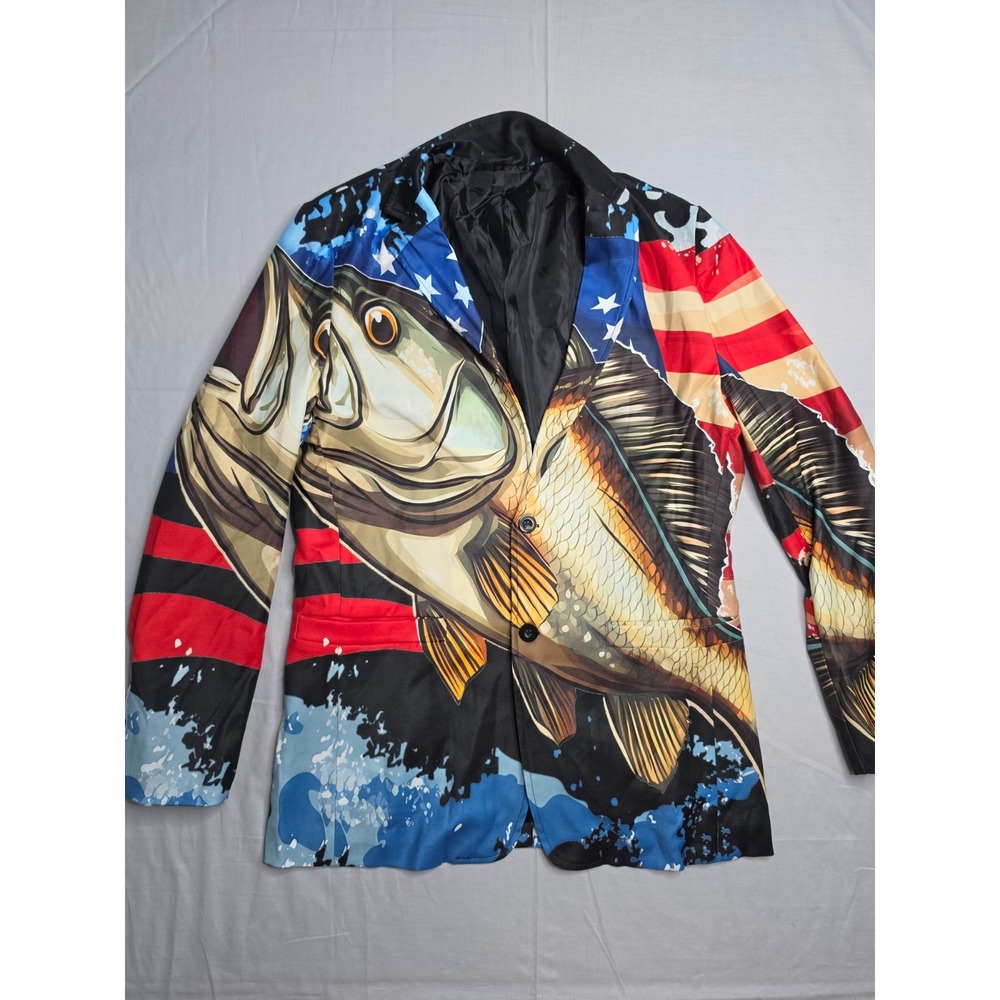 Men's Blazer Jacket Medium Multicolor Graphic Print Notch Lapel Single Breasted